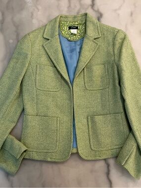 J. Crew Light Green Herringbone 💯 % Scottish Wool Blazer